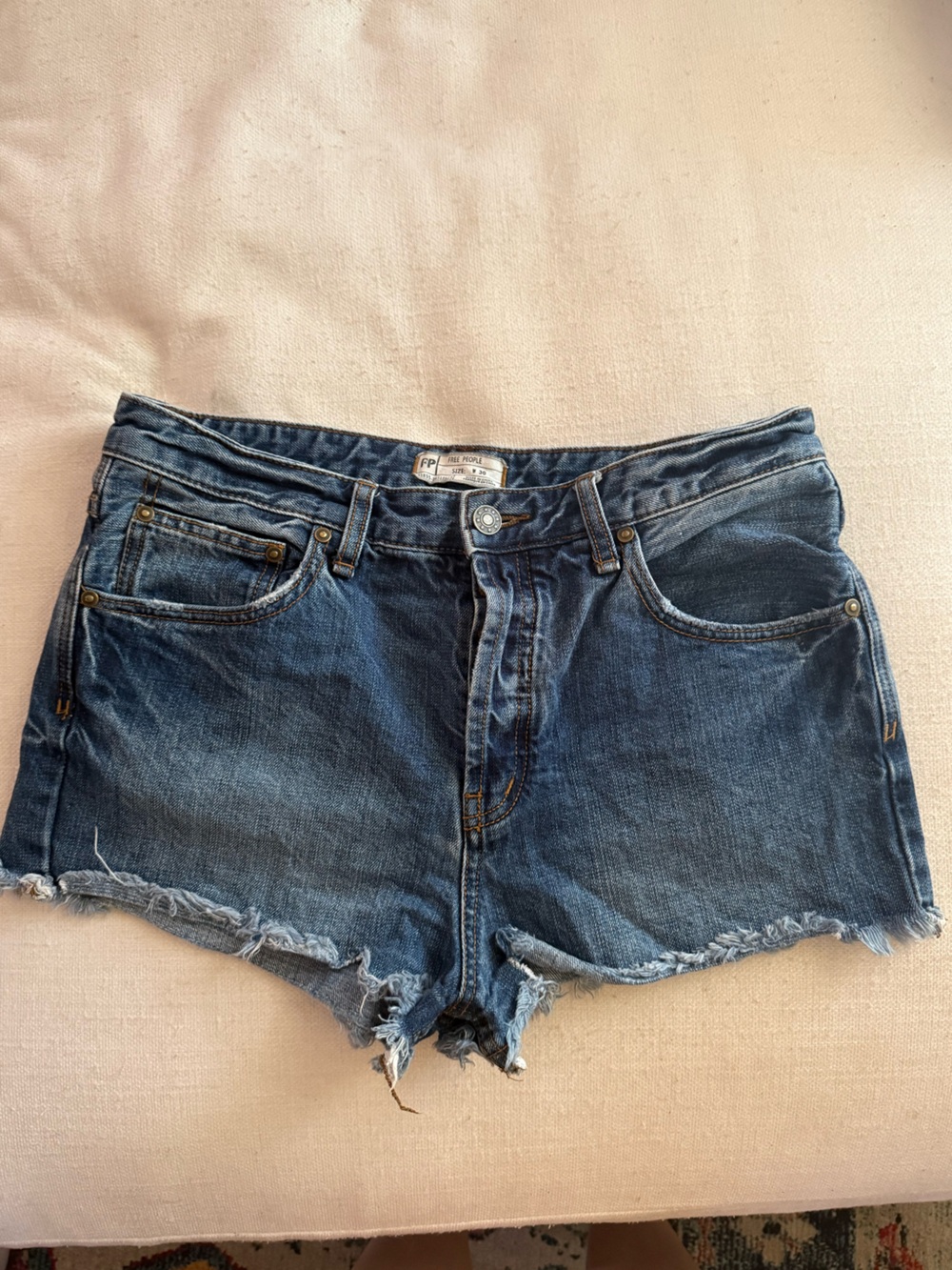 Free People Distressed Medium Blue Denim Shorts - Picture 1 of 7